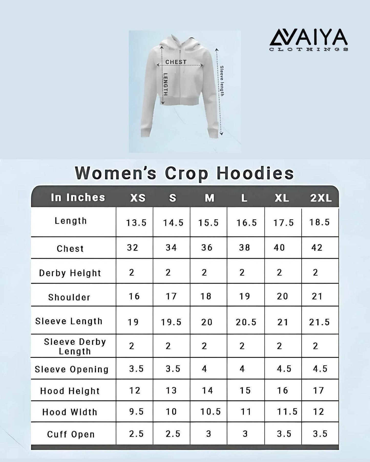 Crop Hoodie Female Hoodie Size Chart Avaiya's Women's Crop Hoodie