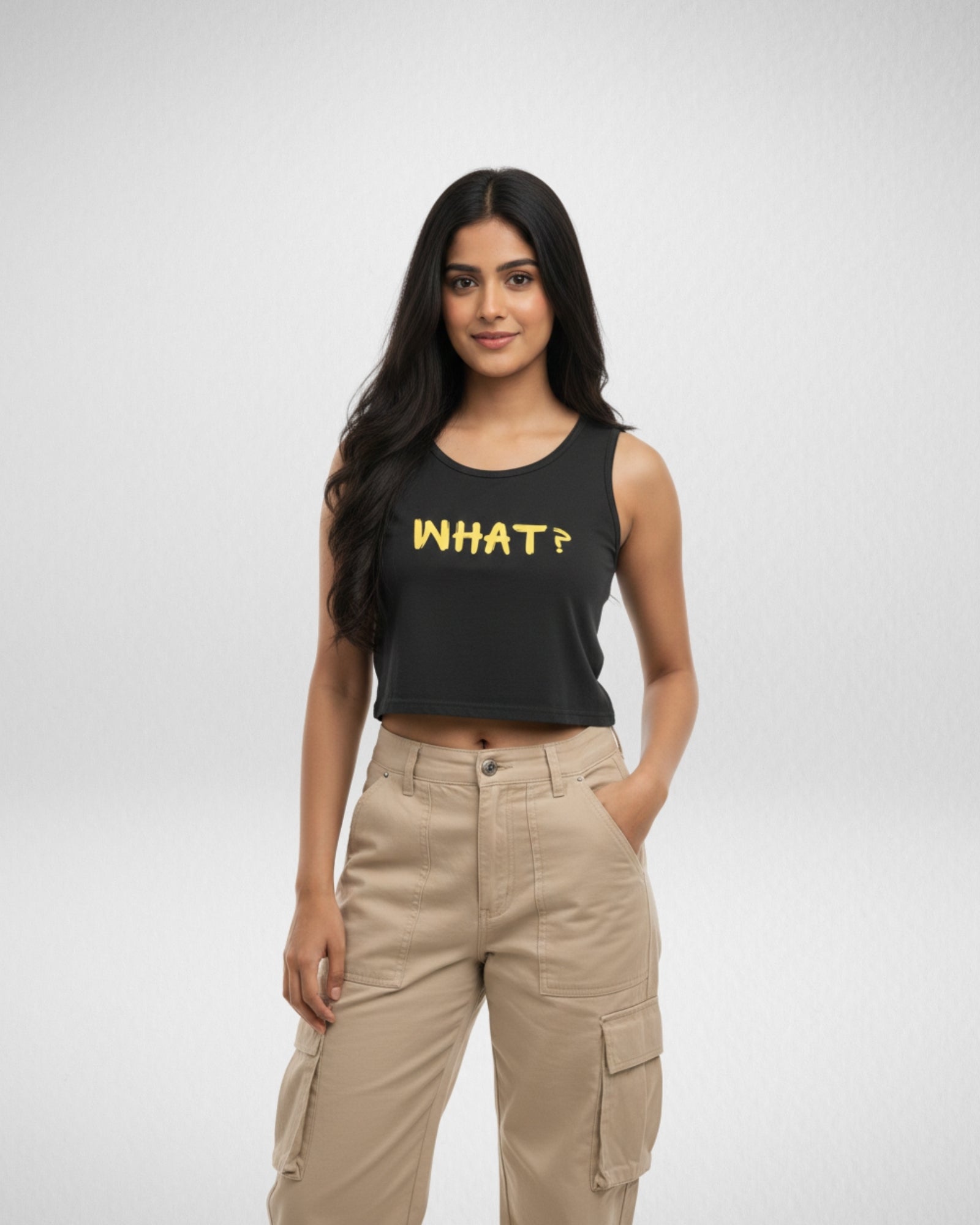 What? | Women’s Crop Tank | Black