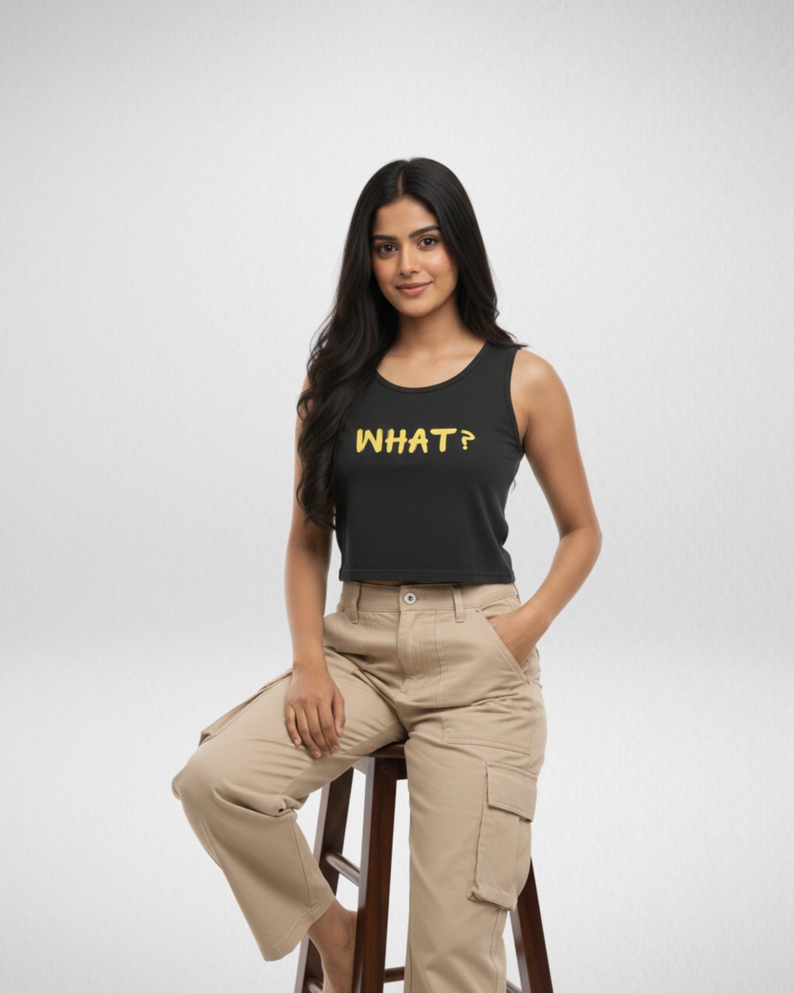 What? | Women’s Crop Tank | Black