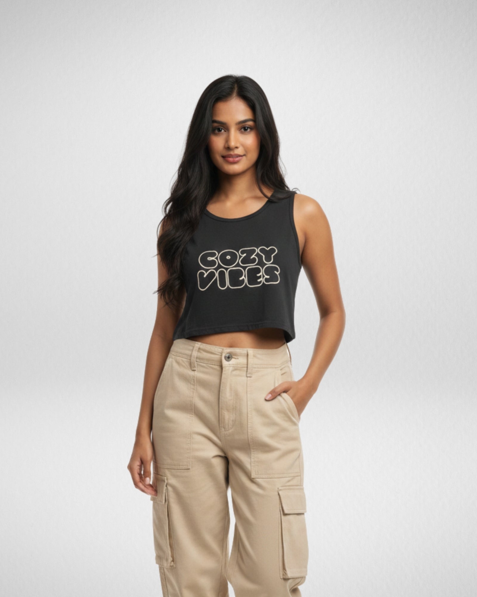 Cozy Vibes | Women’s Crop Tank | Black