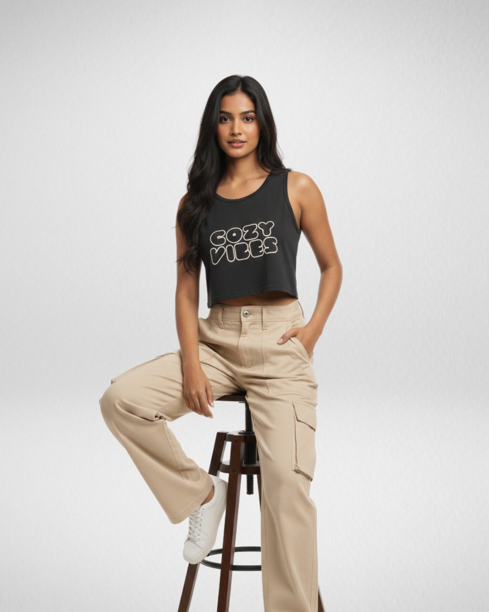 Cozy Vibes | Women’s Crop Tank | Black