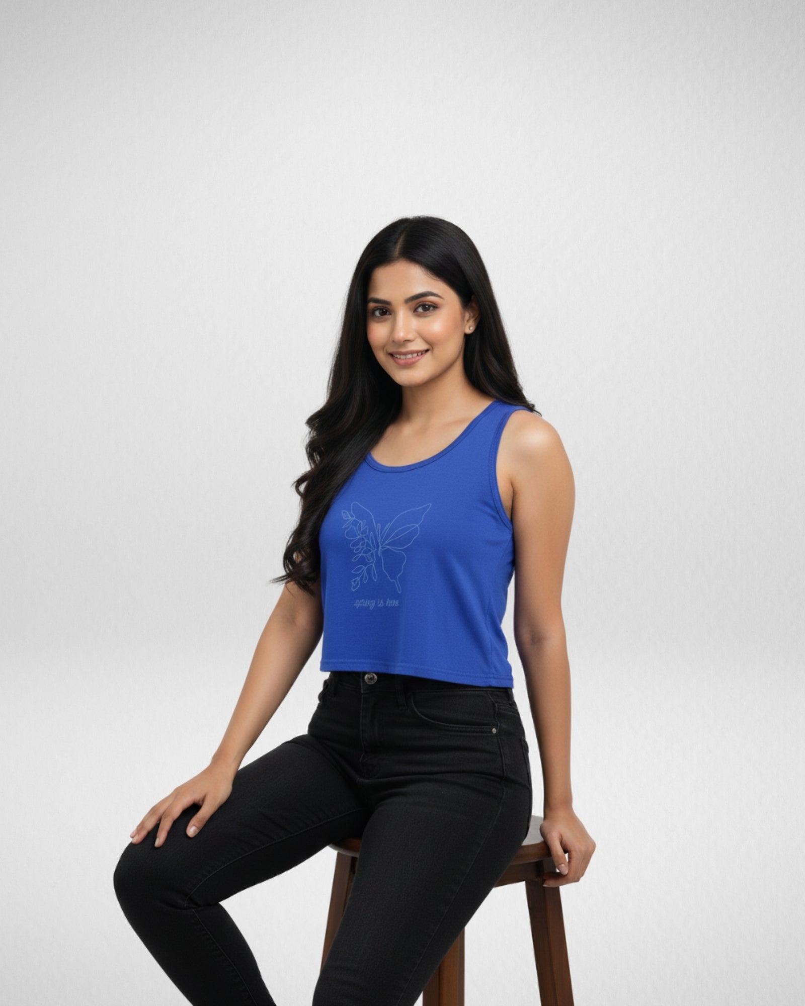 Spring is Here | Women’s Crop Tank | Royal Blue