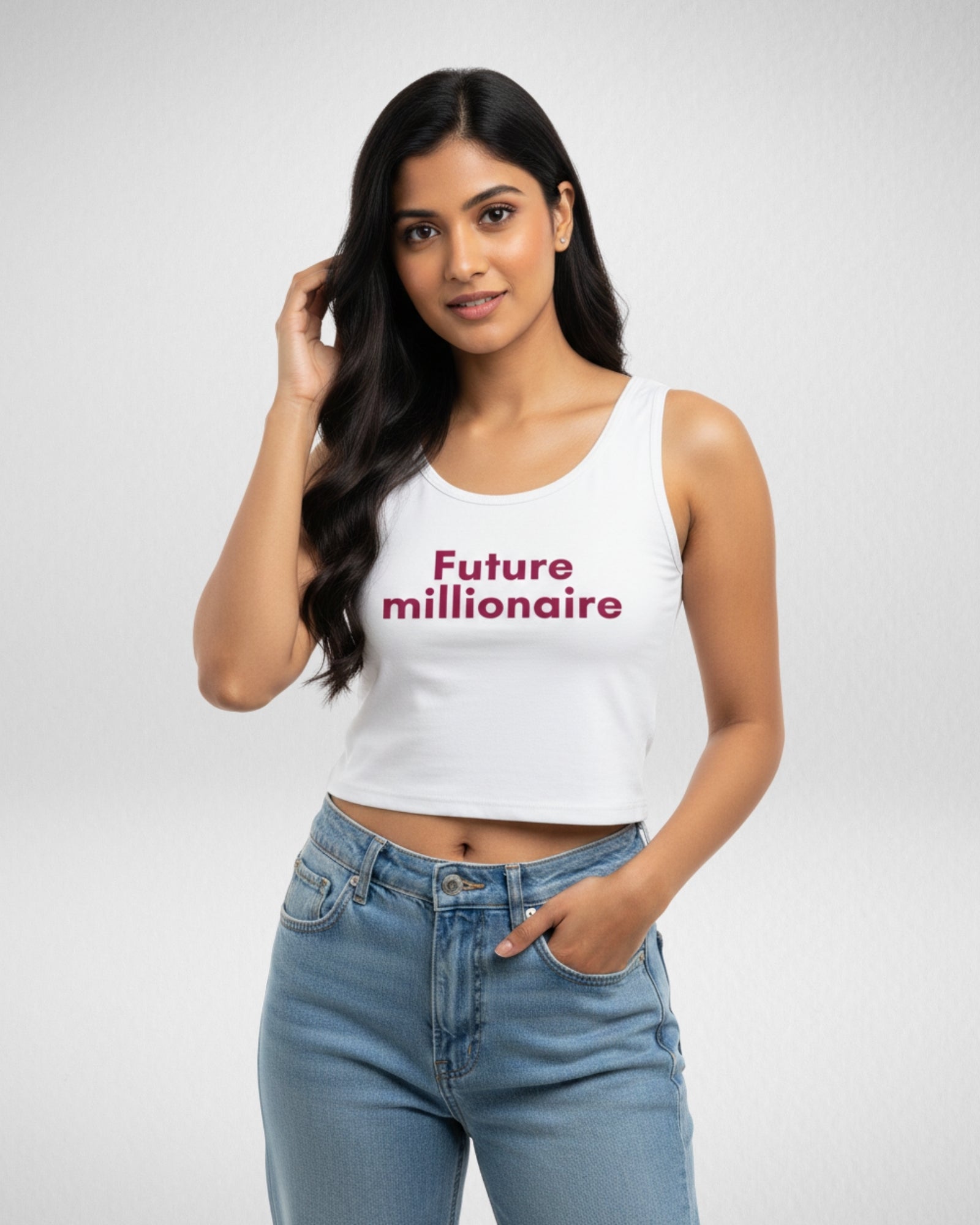 Future Millionaire | Women’s Crop Tank | White