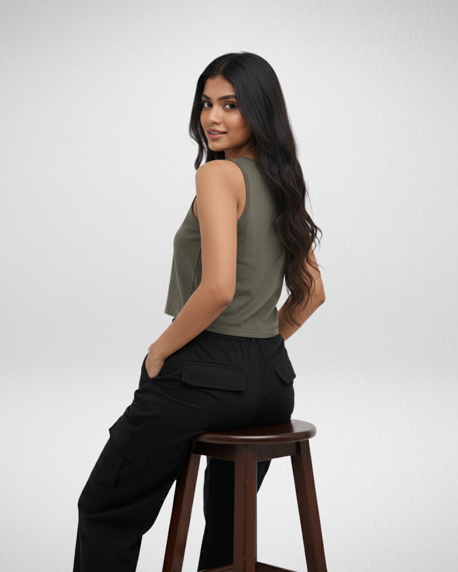 Good Vibes | Women’s Crop Tank | Olive Green