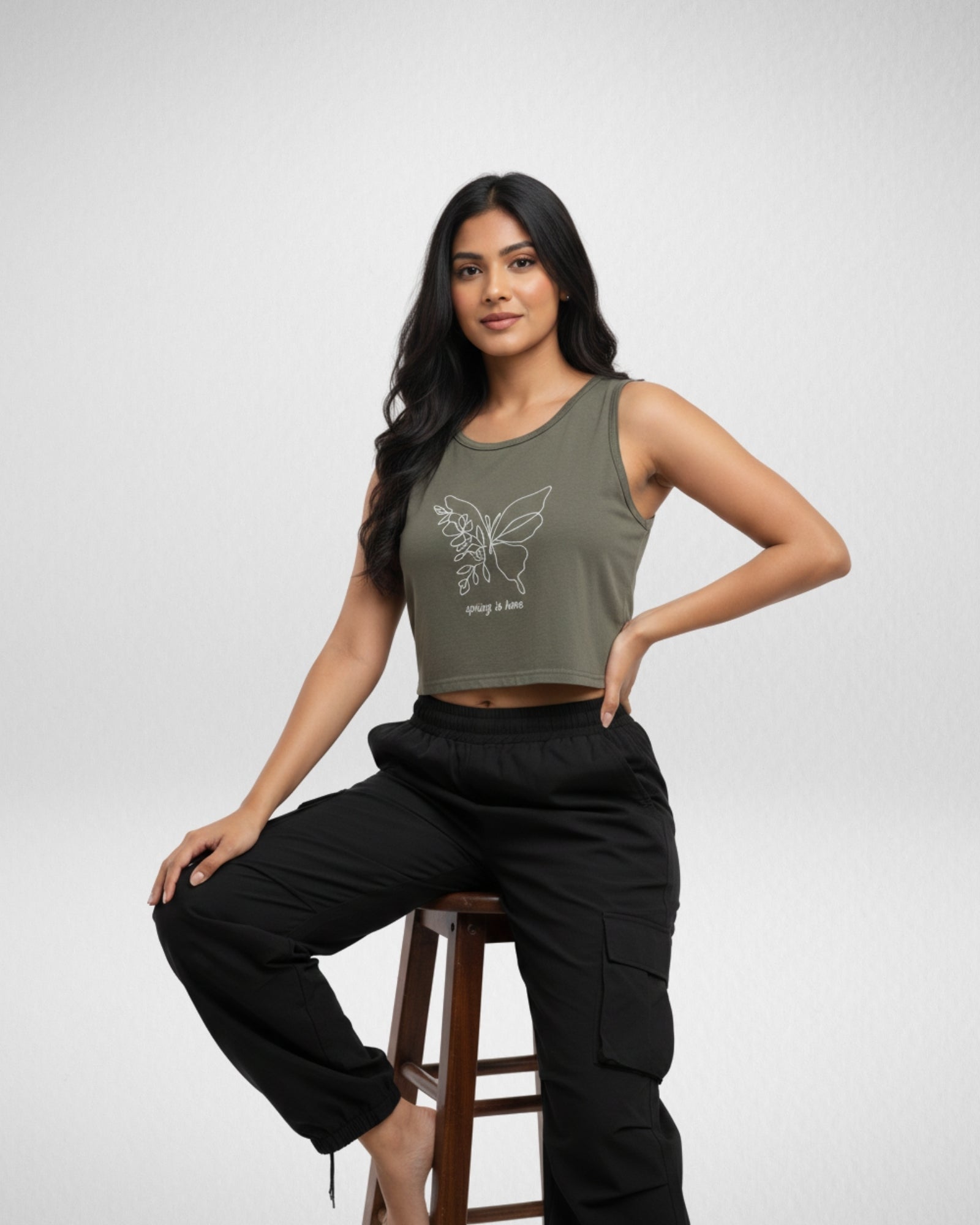 Spring is Here | Women’s Crop Tank | Olive Green