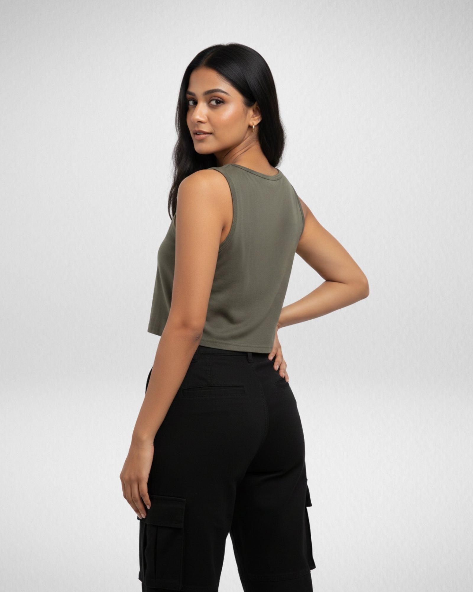 Heart Spider Web | Women’s Crop Tank | Olive Green