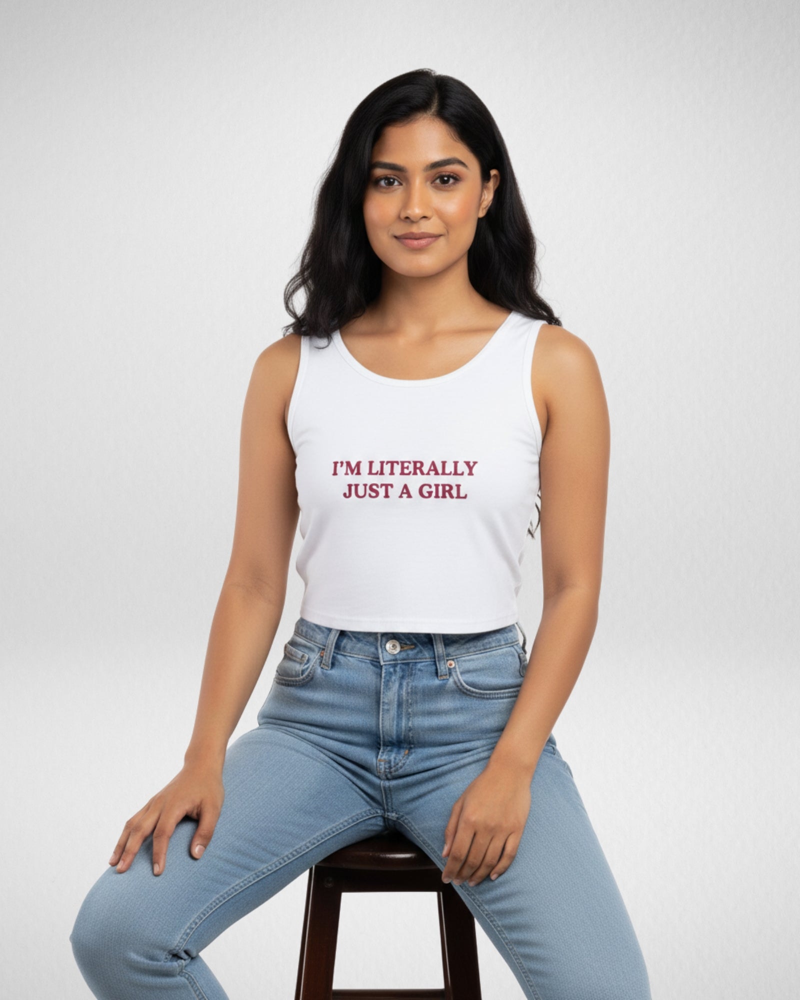 i’m Literally Just A Girl | Women’s Crop Tank | White