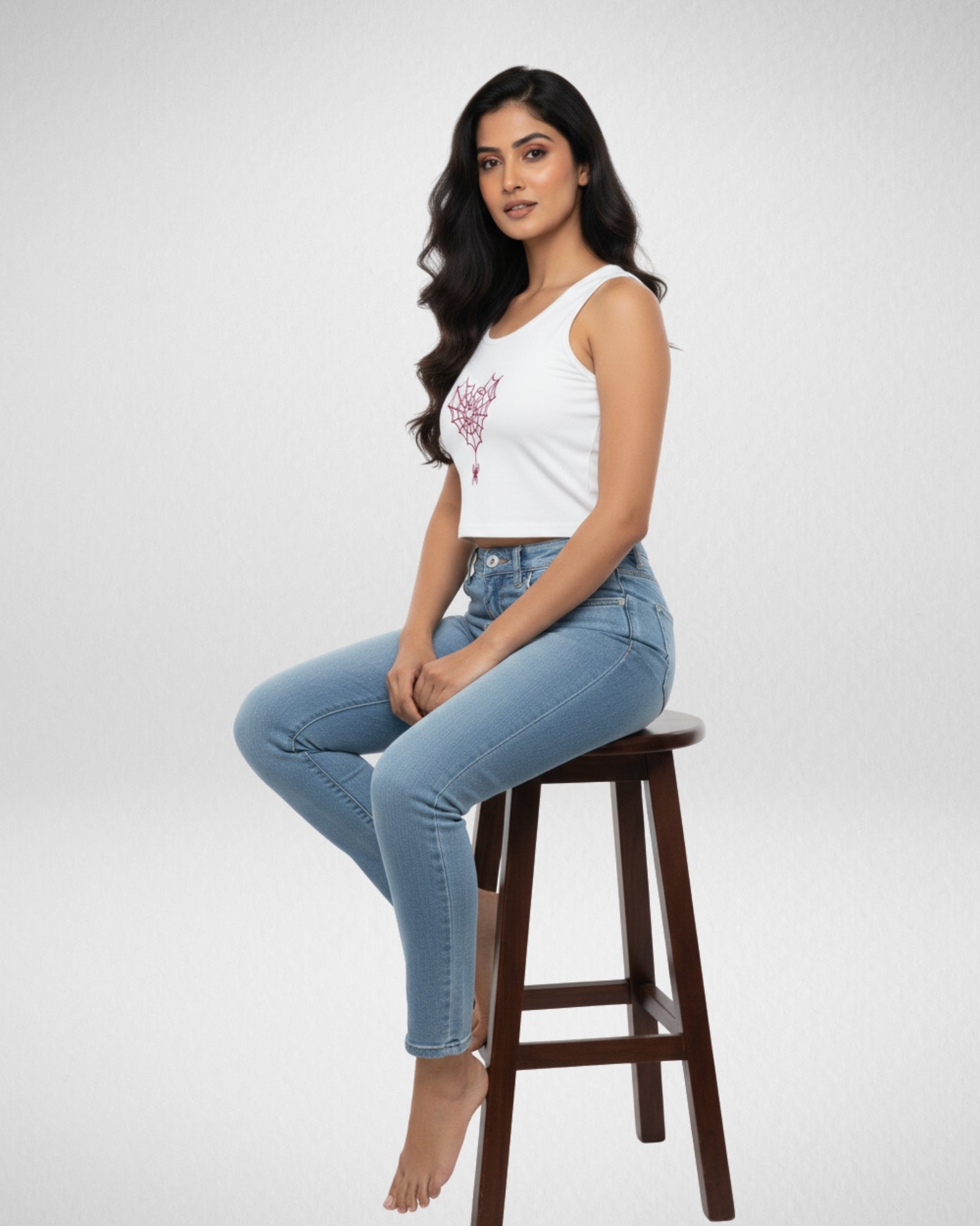 Heart Spider Web | Women’s Crop Tank | White