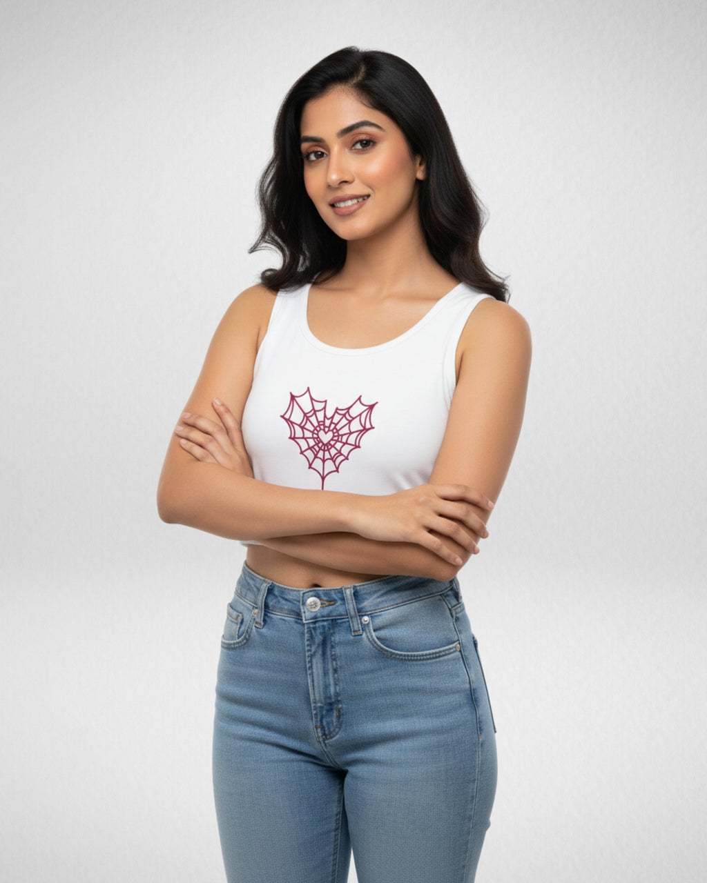 Heart Spider Web | Women’s Crop Tank | White