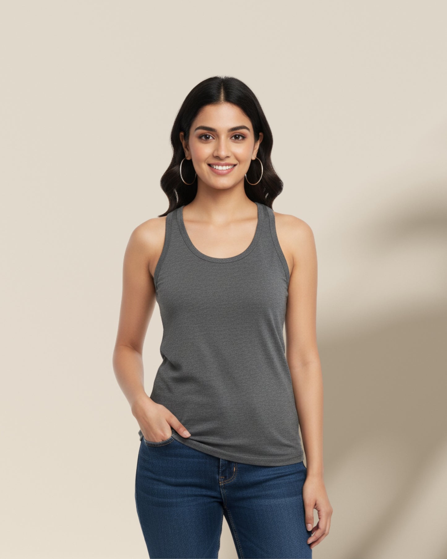 Plain Charcoal Melange Women's Tank Top