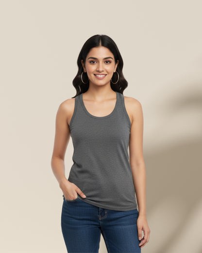 Plain Charcoal Melange Women's Tank Top
