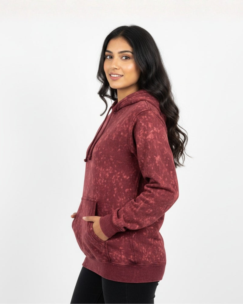 Plain Maroon Acid Washed Hoodie | For Man And Woman