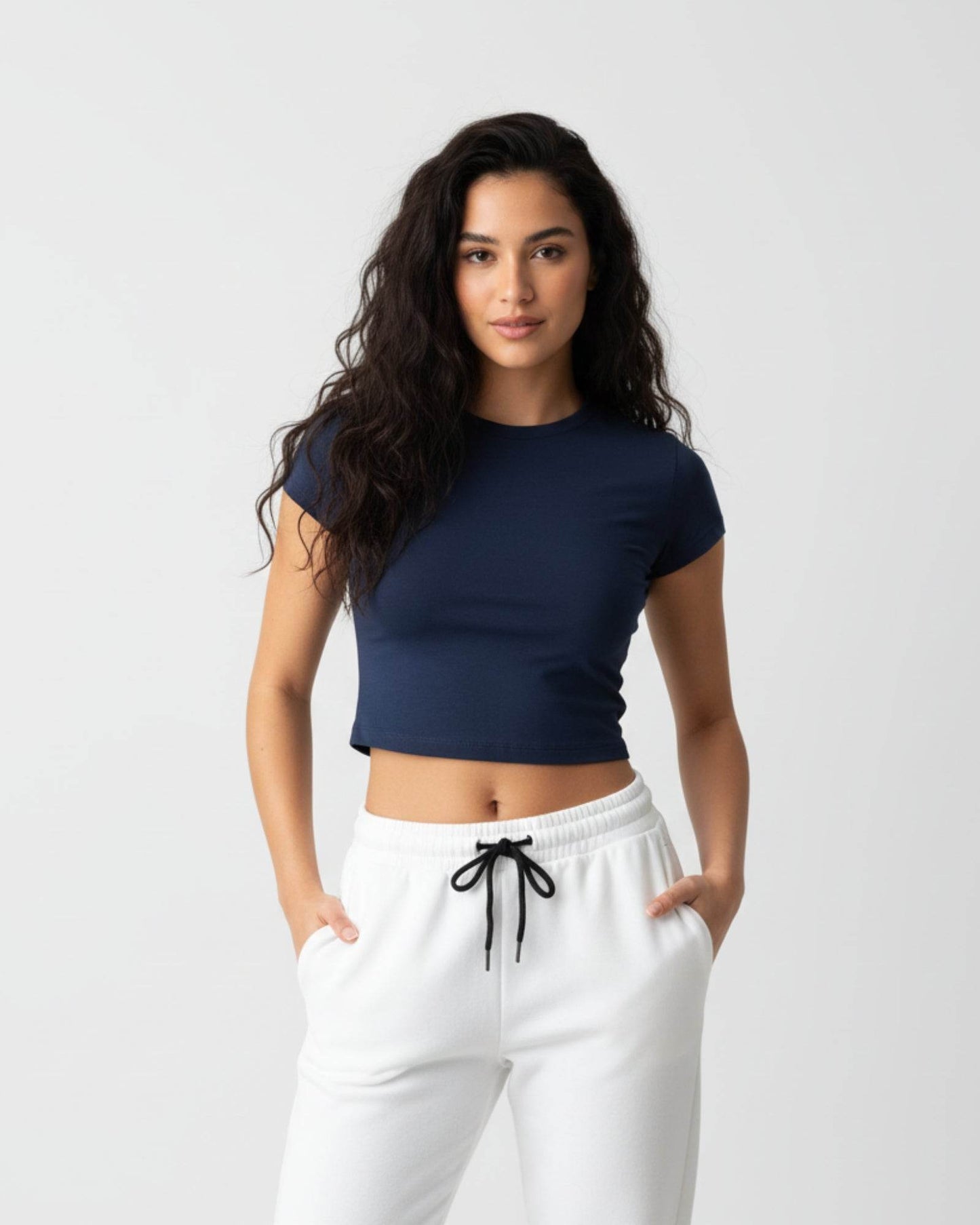 Plain Navi Blue Baby Tee For Women - Avaiya Clothings