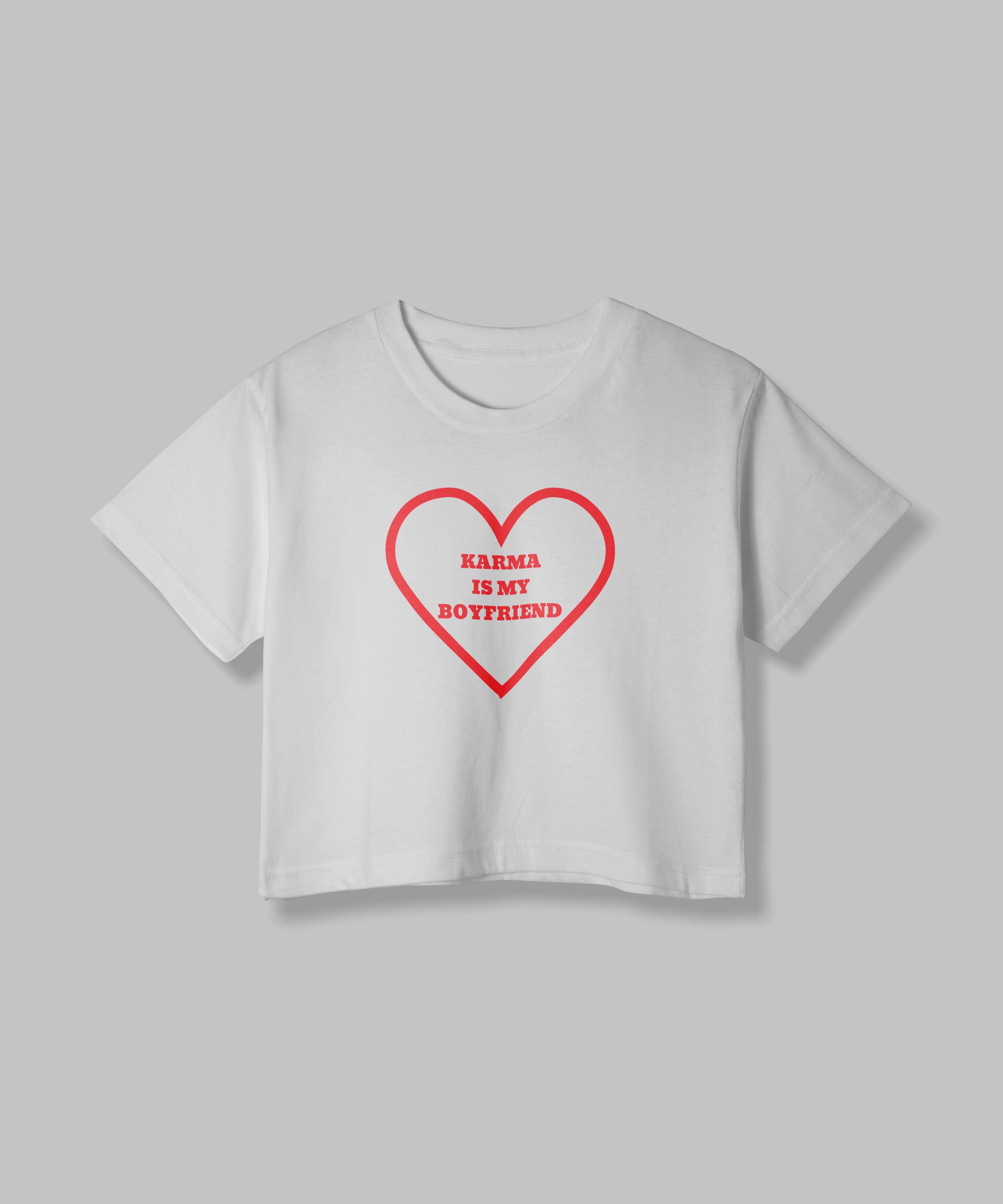 Karma Is My Boyfriend | Women Crop Top | White - Avaiya Clothings