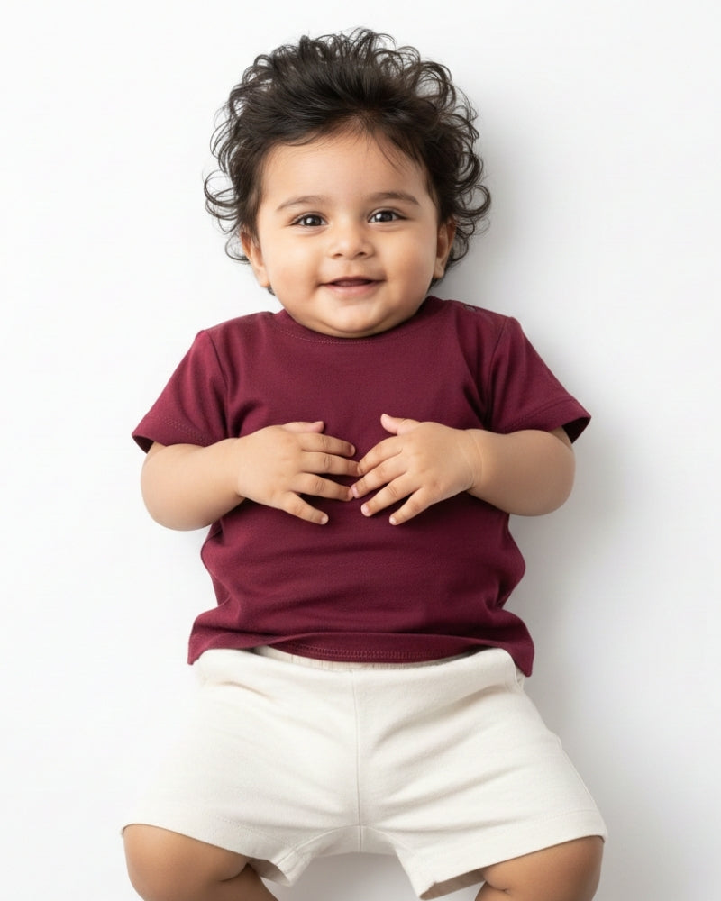 Crew Neck T-Shirt | 0-4 Yrs | For Both Girls & Boys | Maroon