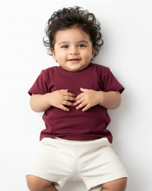 Crew Neck T-Shirt | 0-4 Yrs | For Both Girls & Boys | Maroon