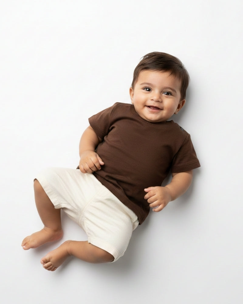 Crew Neck T-Shirt | 0-4 Yrs | For Both Girls & Boys | Coffee Brown