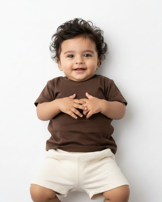 Crew Neck T-Shirt | 0-4 Yrs | For Both Girls & Boys | Coffee Brown