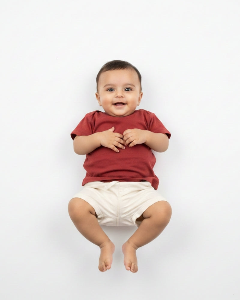 Crew Neck T-Shirt | 0-4 Yrs | For Both Girls & Boys | Brick Red
