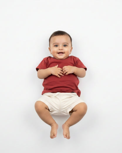 Crew Neck T-Shirt | 0-4 Yrs | For Both Girls & Boys | Brick Red