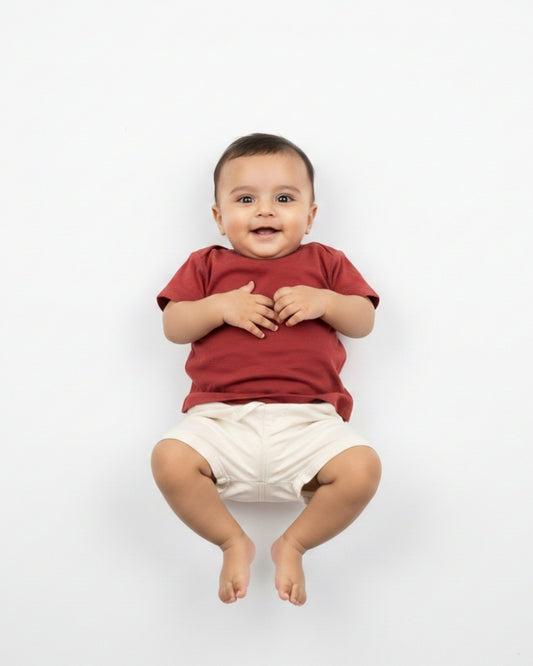Crew Neck T-Shirt | 0-4 Yrs | For Both Girls & Boys | Brick Red