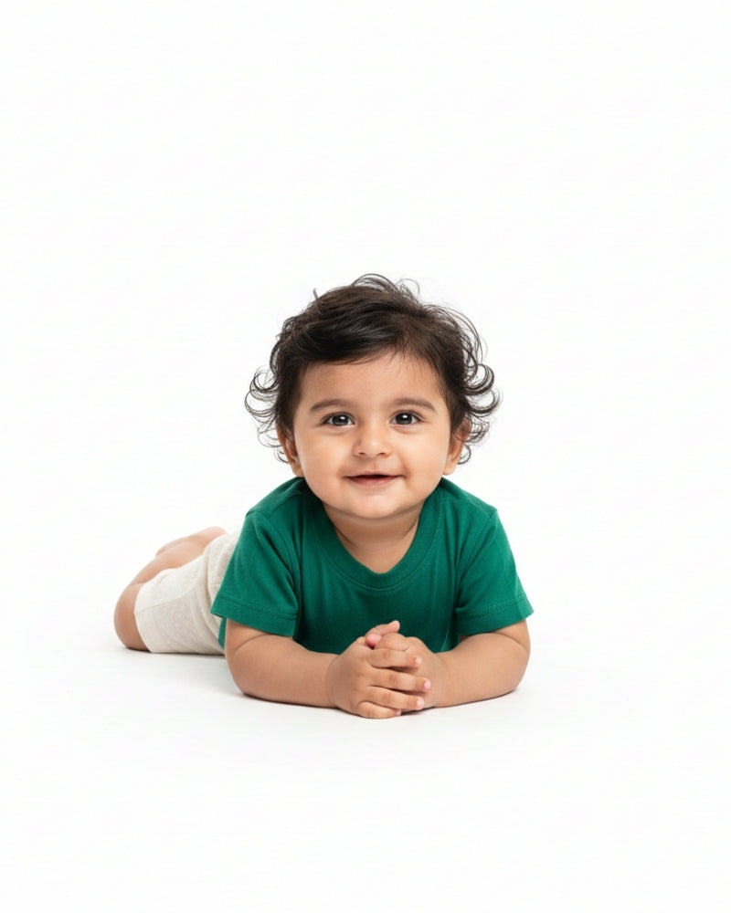 Crew Neck T-Shirt | 0-4 Yrs | For Both Girls & Boys | Bottle Green