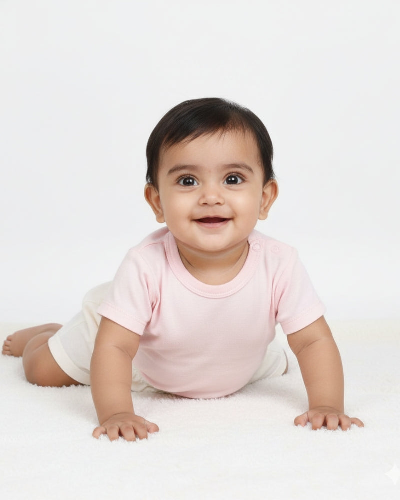 Crew Neck T-Shirt | 0-4 Yrs | For Both Girls & Boys | Light Baby Pink