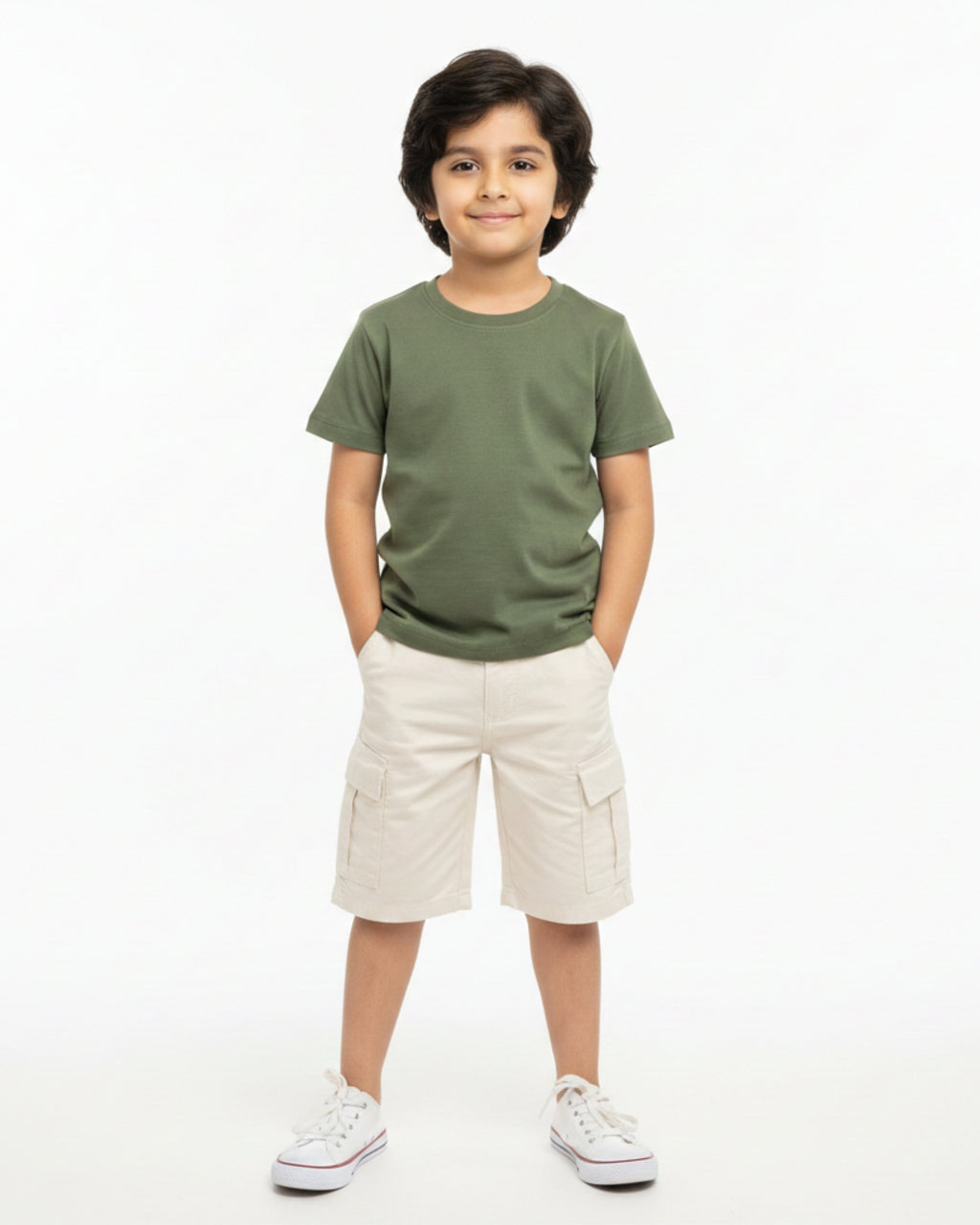 Crew Neck T-Shirt | 5-13 Yrs | For Both Girls & Boys | Olive Green