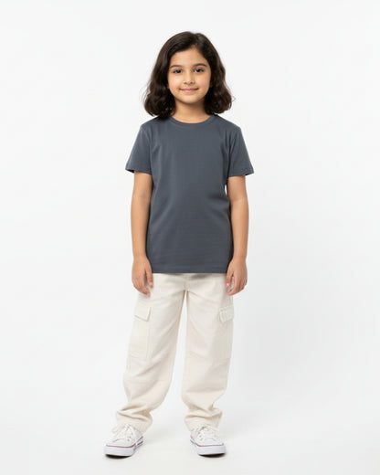 Crew Neck T-Shirt | 5-13 Yrs | For Both Girls & Boys | Steel Grey