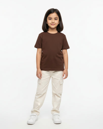 Crew Neck T-Shirt | 5-13 Yrs | For Both Girls & Boys | Coffee Brown