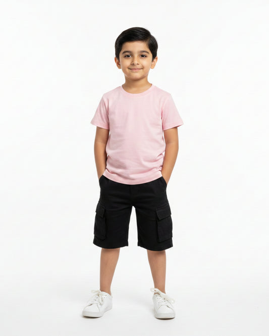 Crew Neck T-Shirt | 5-13 Yrs | For Both Girls & Boys | Light Baby Pink