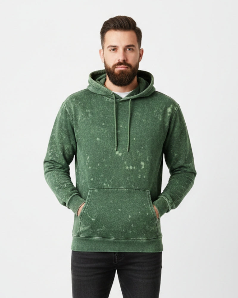 Plain Bottle Green Acid Washed Hoodie | For Man And Woman