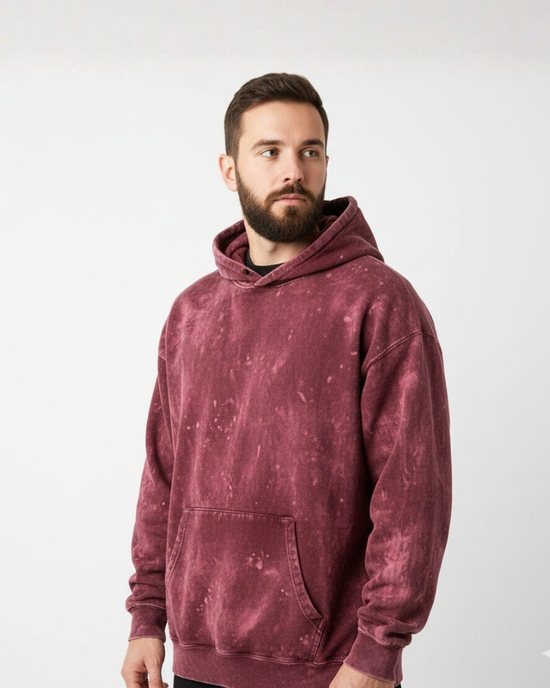 Plain Maroon Acid Washed Hoodie | For Man And Woman