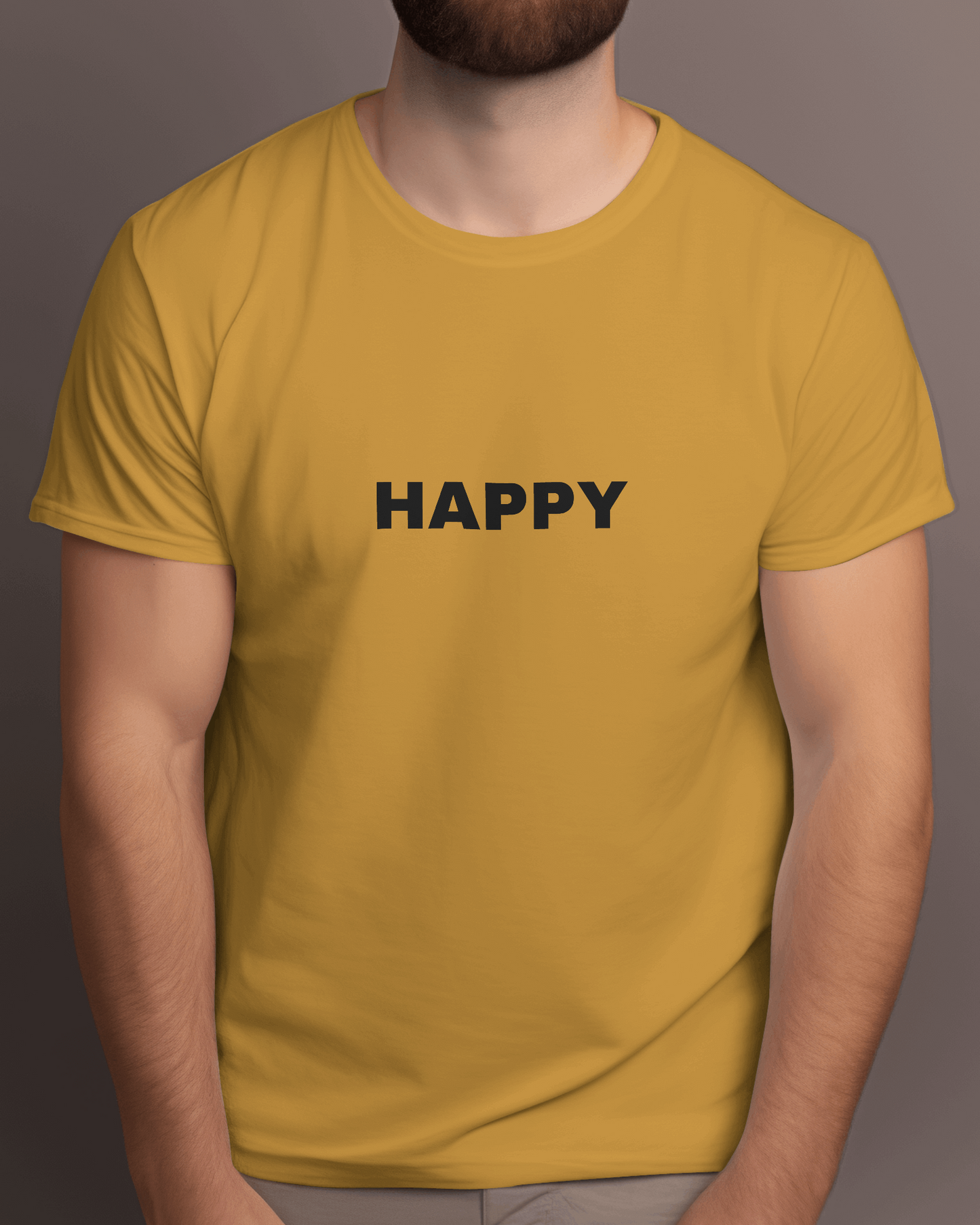 Happy | Classic T-Shirt | Mustard Yellow | For Man And Woman