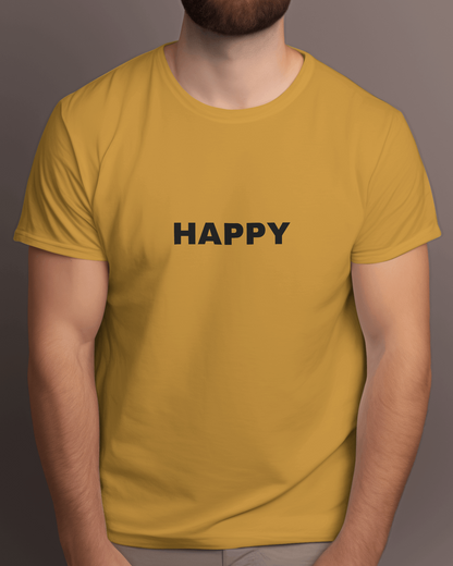 Happy | Classic T-Shirt | Mustard Yellow | For Man And Woman