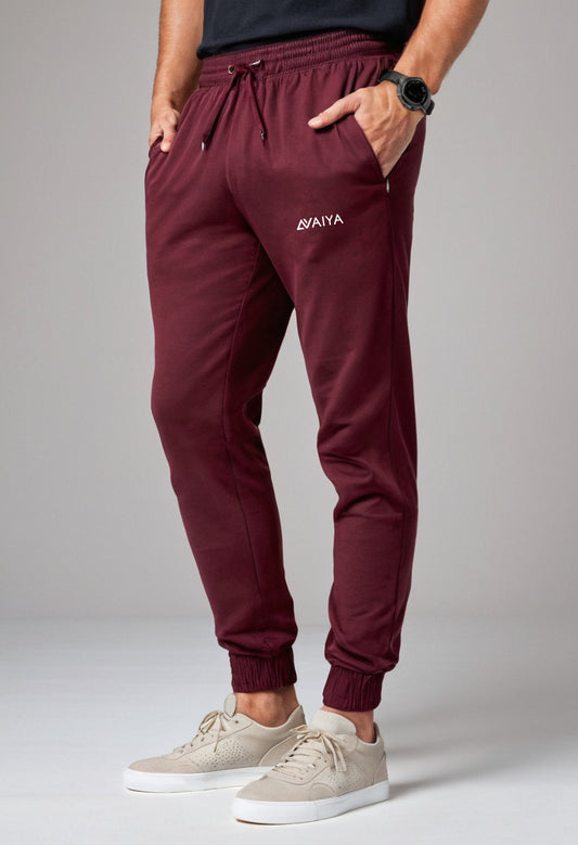 Pocket-Print Joggers in Organic Cotton | Man and Woman | Maroon - AvaiYa Clothing's