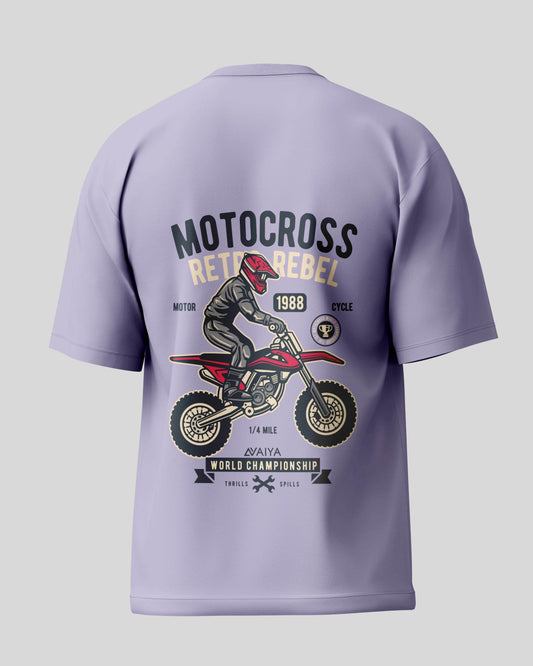 Motocross Retro Rebel Oversized T-Shirt | Lavender | Premium Quality by AvaiYa | Unisex - Avaiya Clothings