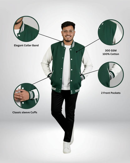 Plain Varsity Jacket | For Man And Woman | Bottle Green - Avaiya Clothings