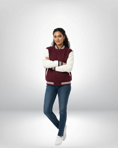 Plain Varsity Jacket | For Man And Woman | Maroon - Avaiya Clothings