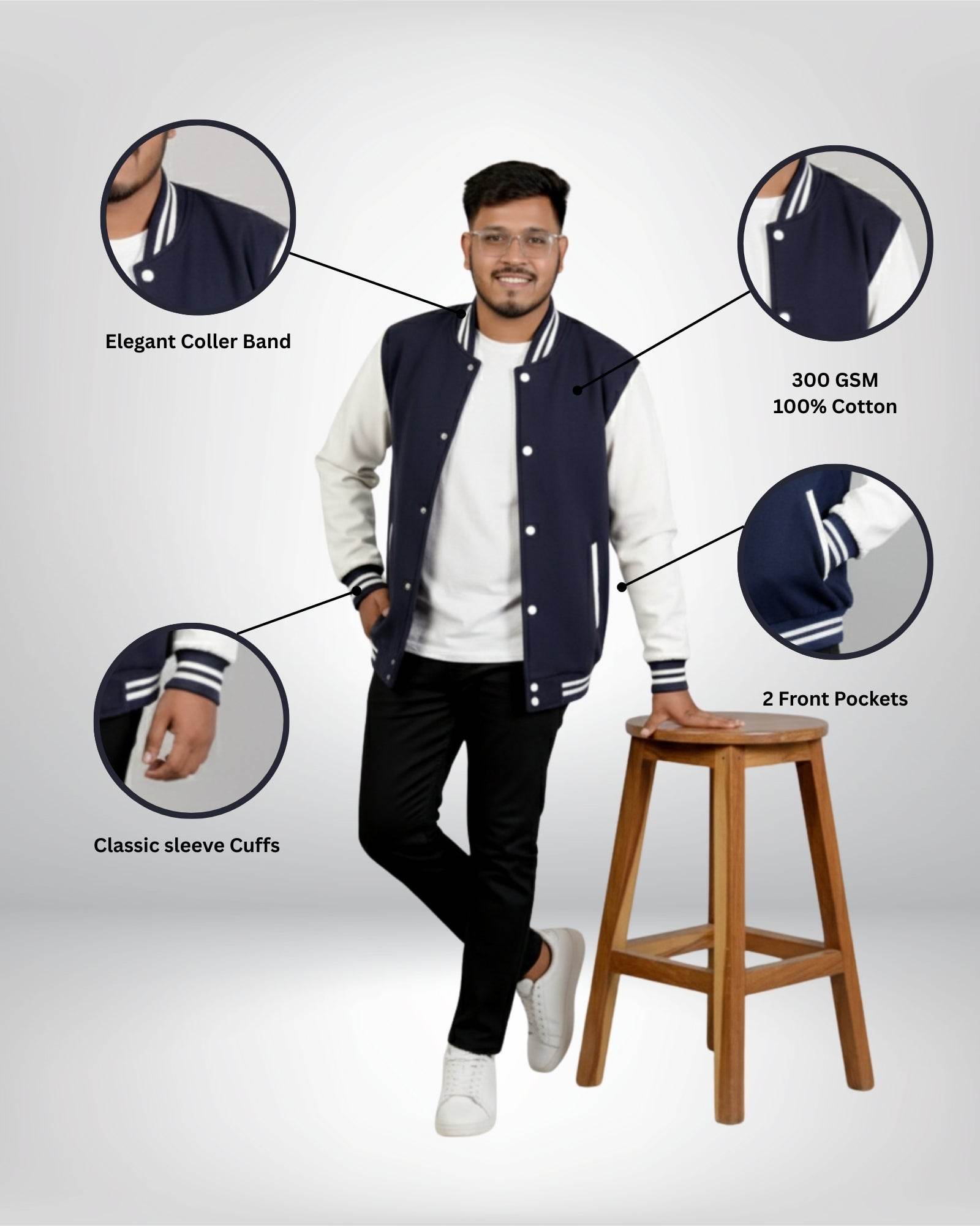 Plain Varsity Jacket | For Man And Woman | Navy Blue - Avaiya Clothings