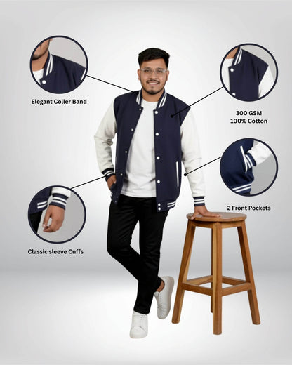Plain Varsity Jacket | For Man And Woman | Navy Blue - Avaiya Clothings